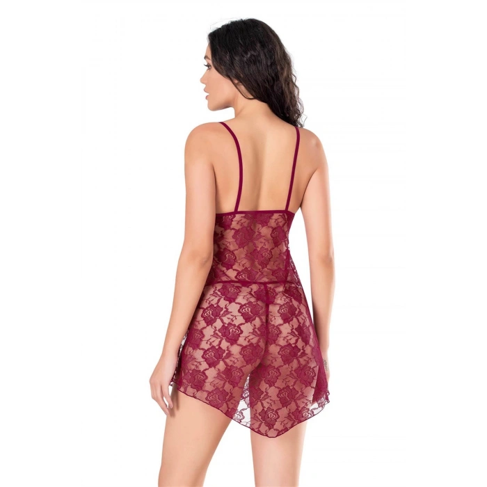 MARSiLYAN- Bordo Kısa Tül Gecelik