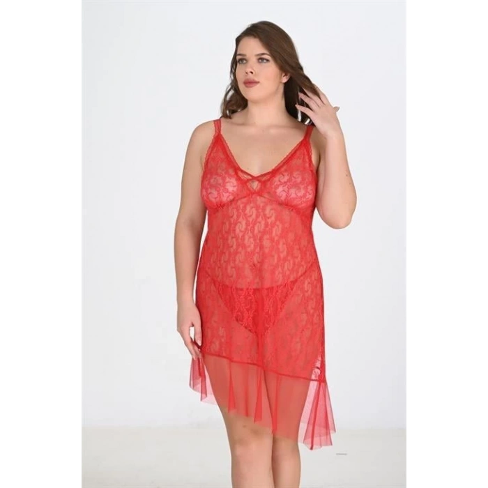 MARSiLYAN- Büyük Beden Kırmızı Gecelik