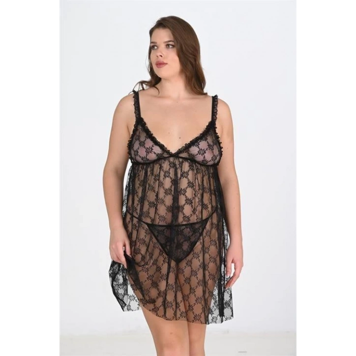 MARSiLYAN- Büyük Beden Siyah Gecelik 3041