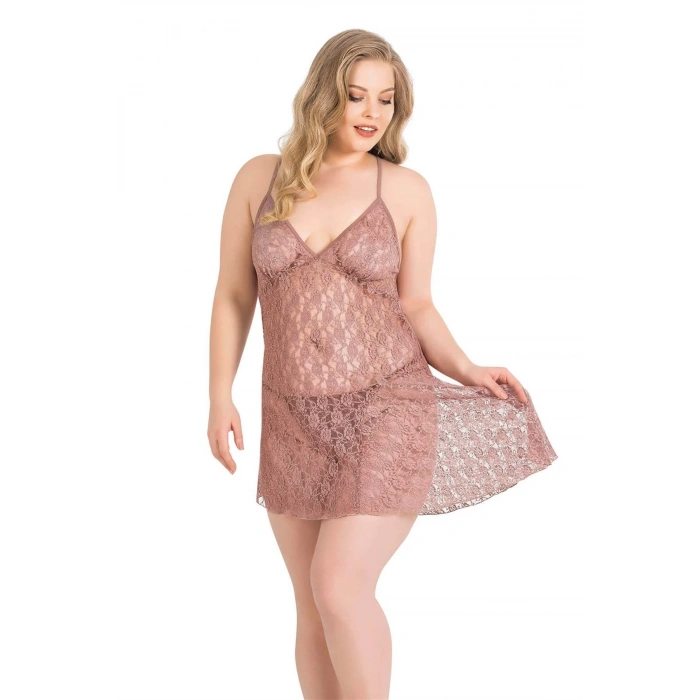 MARSiLYAN- Büyük Beden Vizon Kısa Tül Gecelik