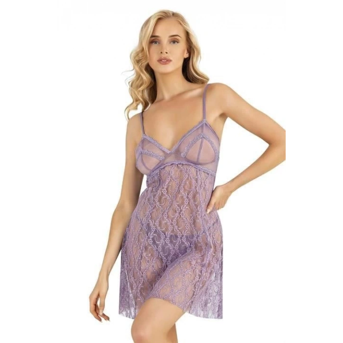 MARSiLYAN- Lila Kısa Tül Gecelik 4222