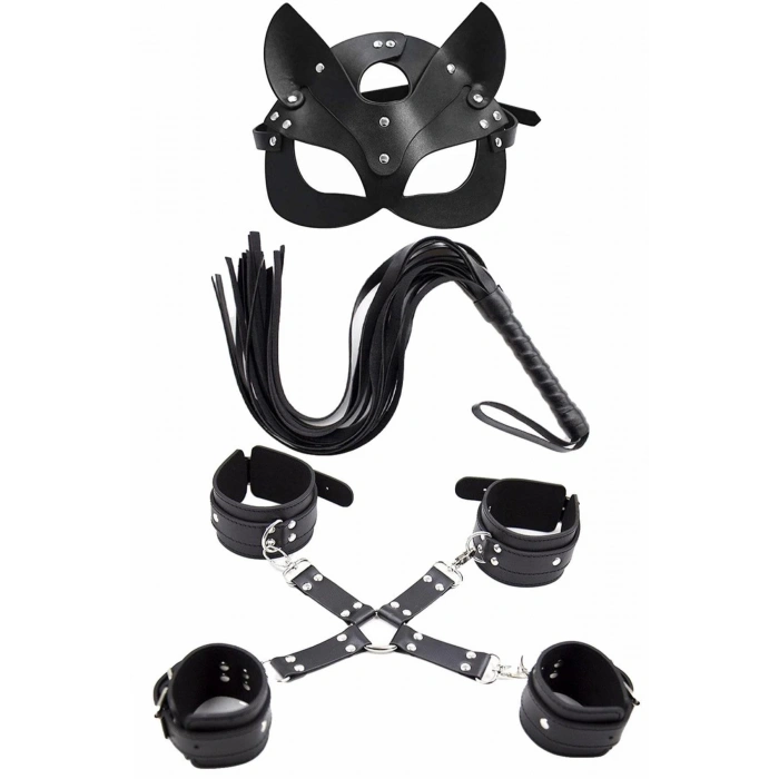 MARSiLYAN- Maske Kırbaç Bileklik 5 Li Harness Deri Set