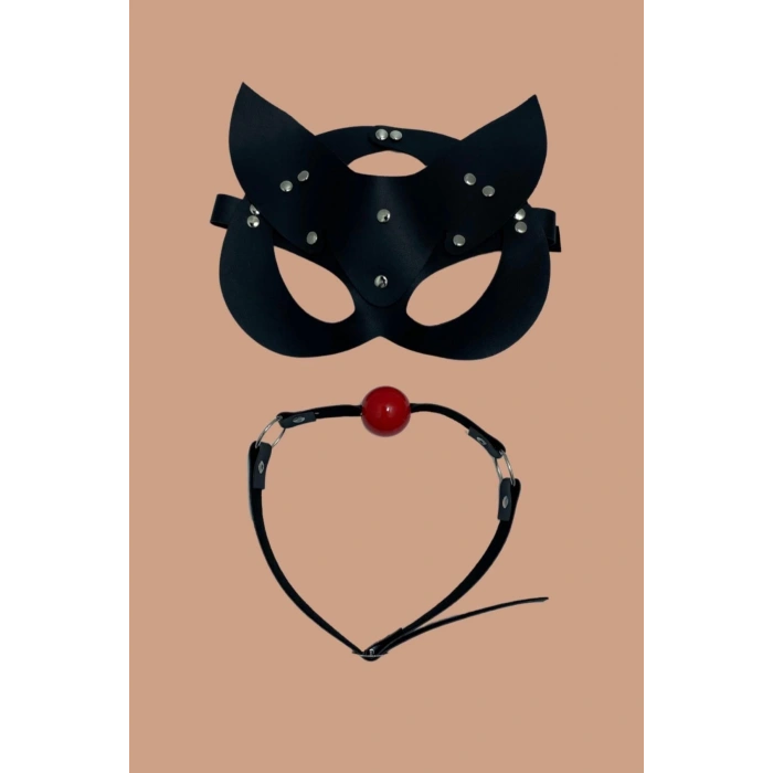 MARSiLYAN- Siyah Deri Maske ve Ağız Topu Herness Aksesuar