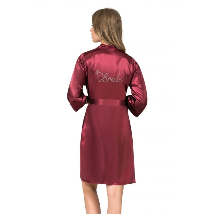 MARSİLYAN-Bordo Kısa Saten Bride Sabahlık