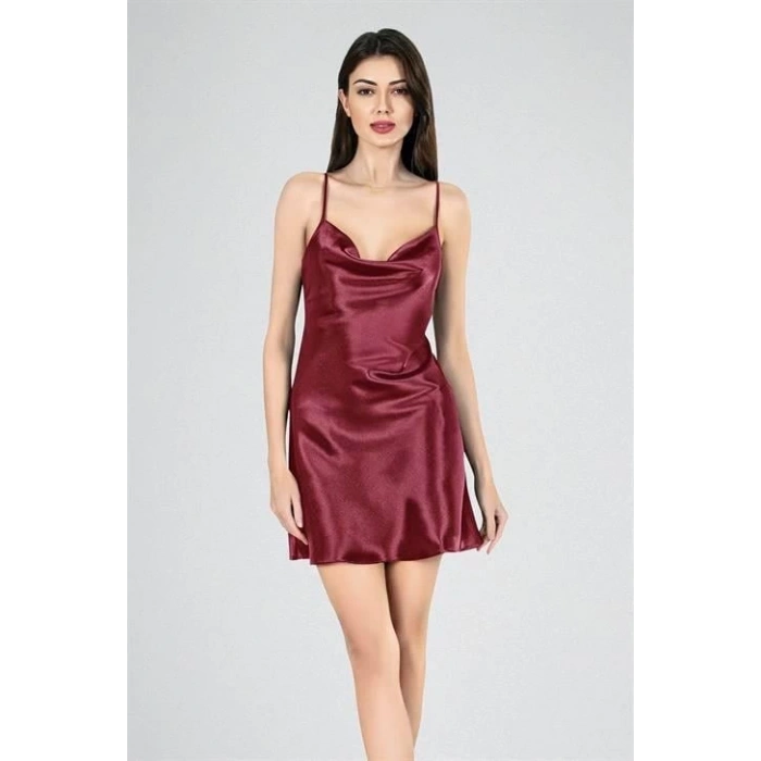 MARSİLYAN-Kısa Gecelik Degaje Bordo 7740