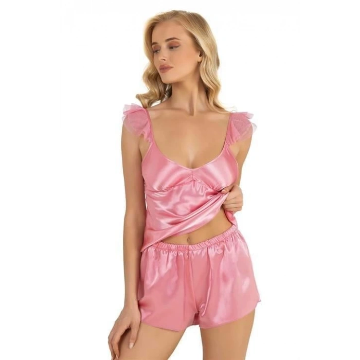 MARSİLYAN-Pembe Saten Şort Takımı 9212