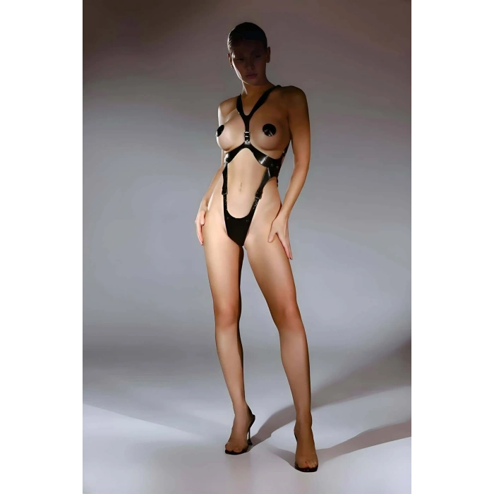 Arkadan Tasma Halkalı Fantazi Deri String Body Harness Takım - Brf1102