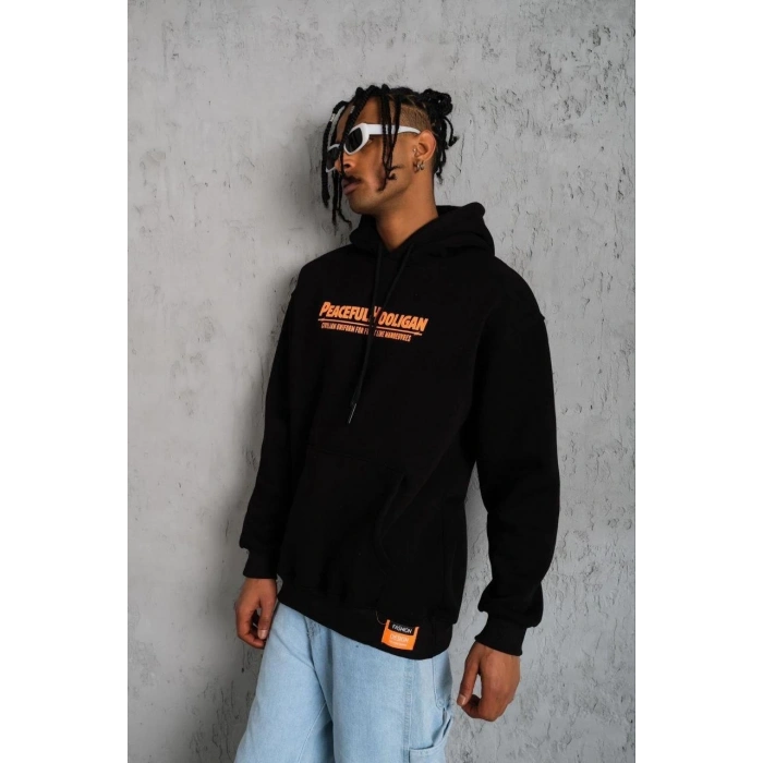 Armalı Baskılı Kapüşonlu Sweatshirt - Siyah