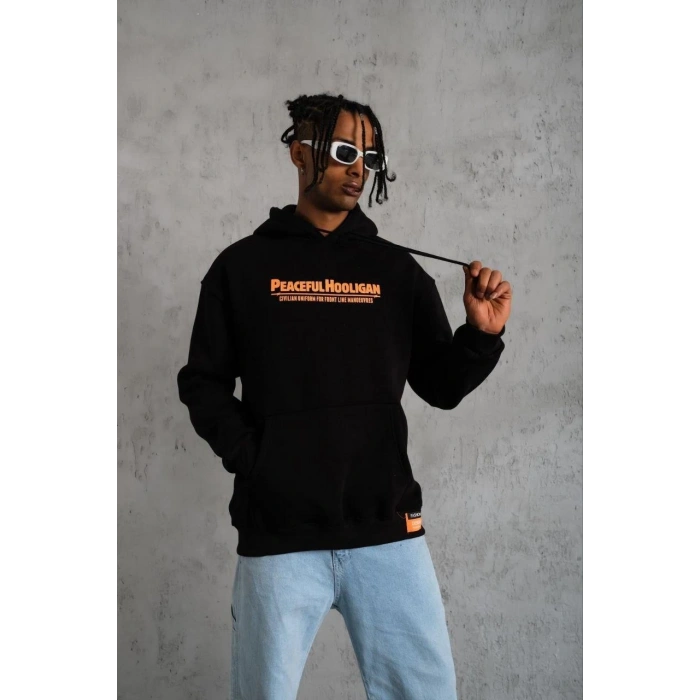 Armalı Baskılı Kapüşonlu Sweatshirt - Siyah