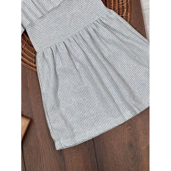 ASKILI ELBİSE KIZ ÇOCUK GRİ PAMUKLU,YAZLIK KIZ ÇOCUK ÇİZGİLİ DESENLİ ELBİSE