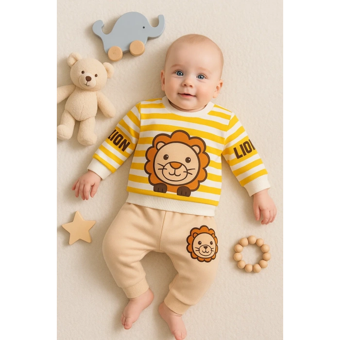 Aslan Desenli 2li % 100 Pamuk Erkek Bebek Takımı