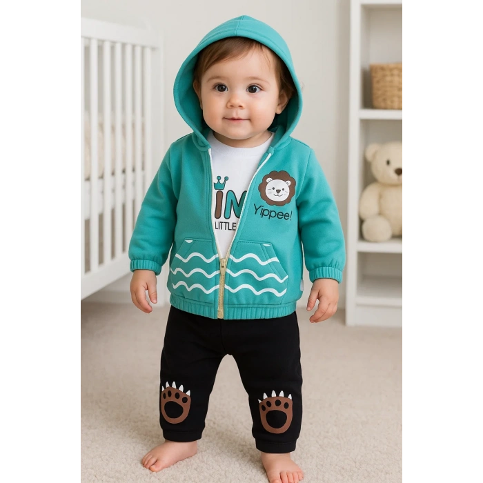 Aslan Desenli 3lü Erkek Bebek Takımı