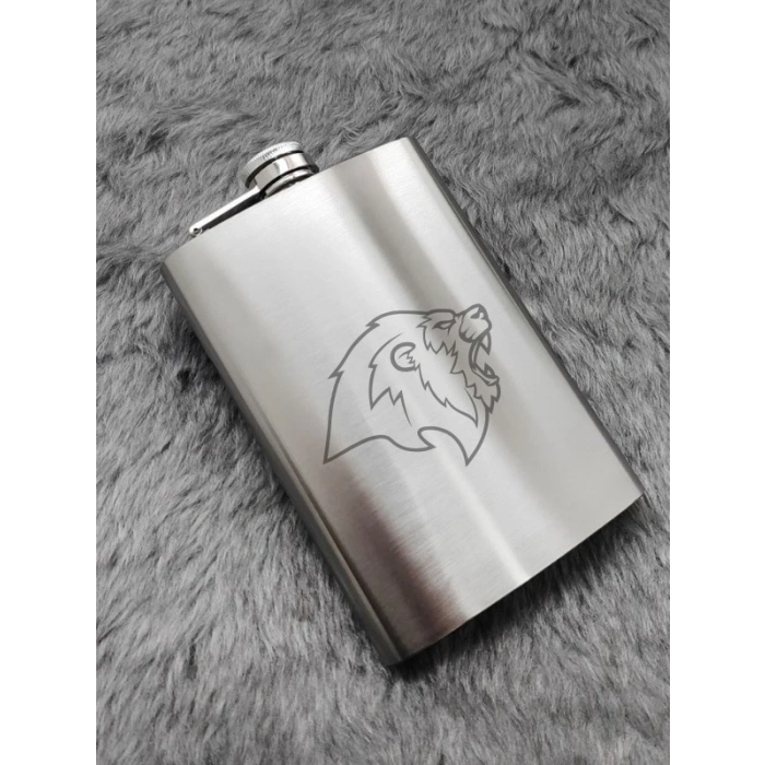 Aslan Temalı 9 Oz Paslanmaz Çelik Cep Matarası 266 Ml içki Viski Konyak Alkol Matarası