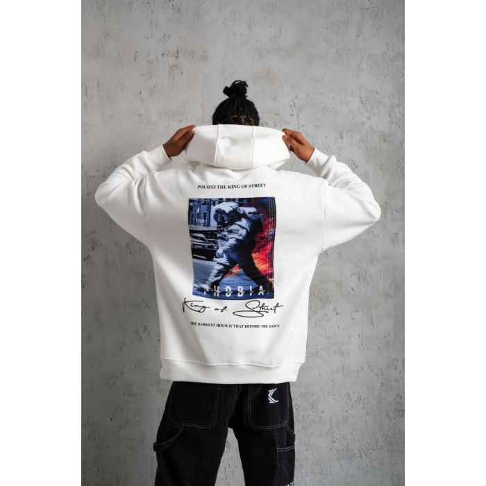 Astronot Baskılı Kapüşonlu Sweat - Beyaz -