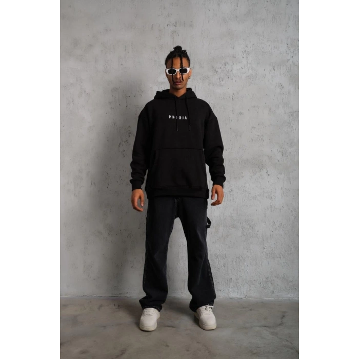 Astronot Baskılı Kapüşonlu Sweat - Siyah -