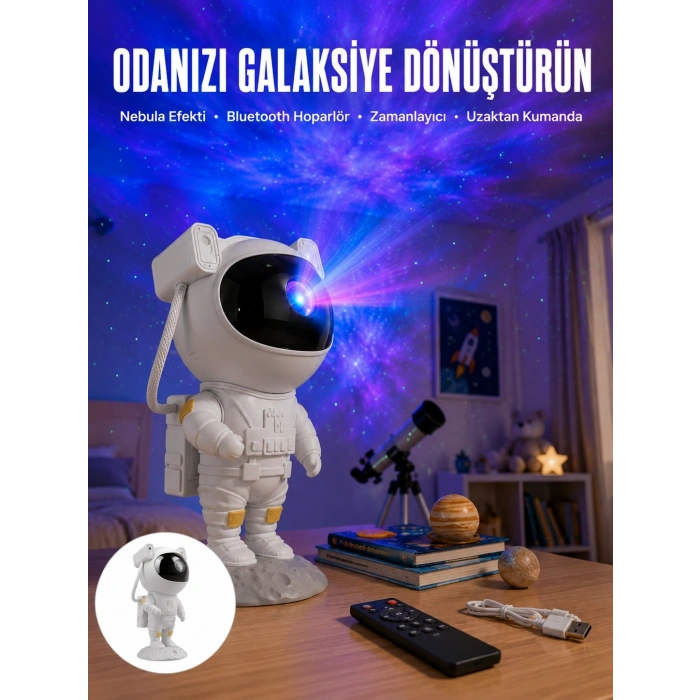 Astronot Bluetooth Hoparlör Gökyüzü Projektör Gece Lambası