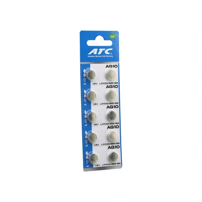ATC ALKALİNE BUTTON BATTERY AG10 LR-1130/389/189 DÜĞME PİL ALKALİN 1.5V 10LU KART (4887)