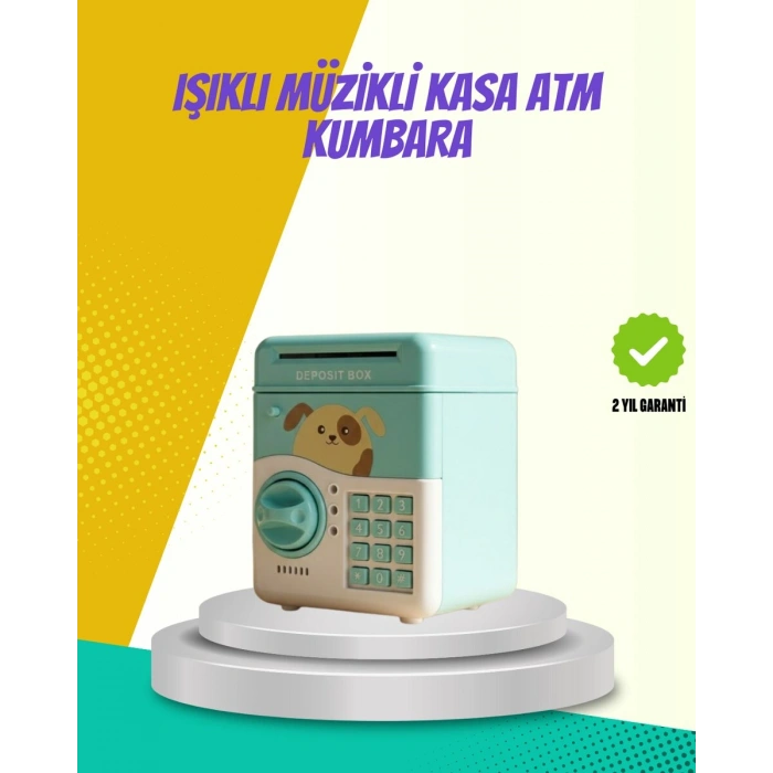 Atm Görünümlü Su Yeşili Otomatik Para Çeken Şifreli Kumbara