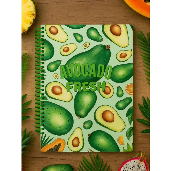 Avokado Fresh Temalı Spiral Kareli Defter – 80 Yaprak / 160 Sayfa – 18x24 cm