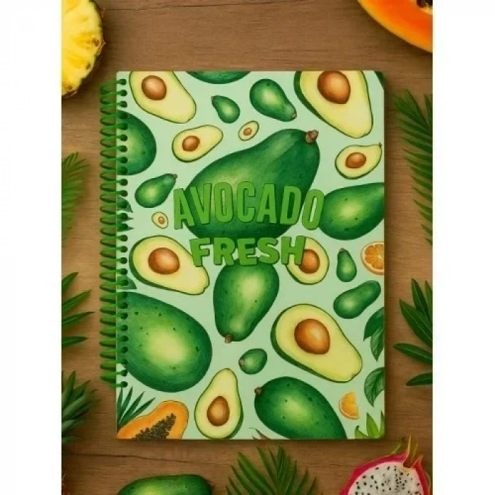 Avokado Fresh Temalı Spiral Kareli Defter – 80 Yaprak / 160 Sayfa – 18x24 cm