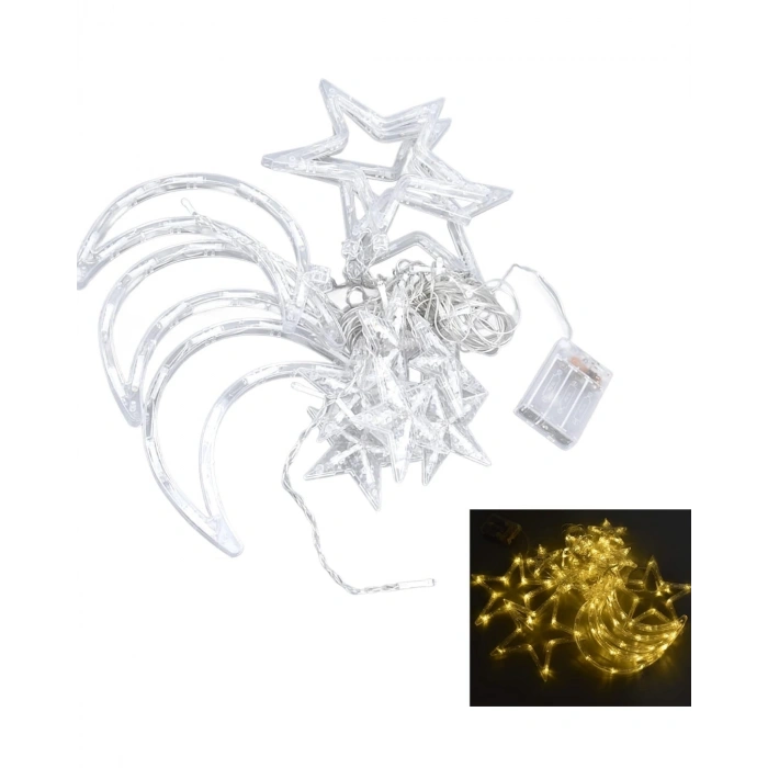 Ay Ve Yıldız Desenli Perde Işık Ramazan Dekoratif Led Aydınlatma