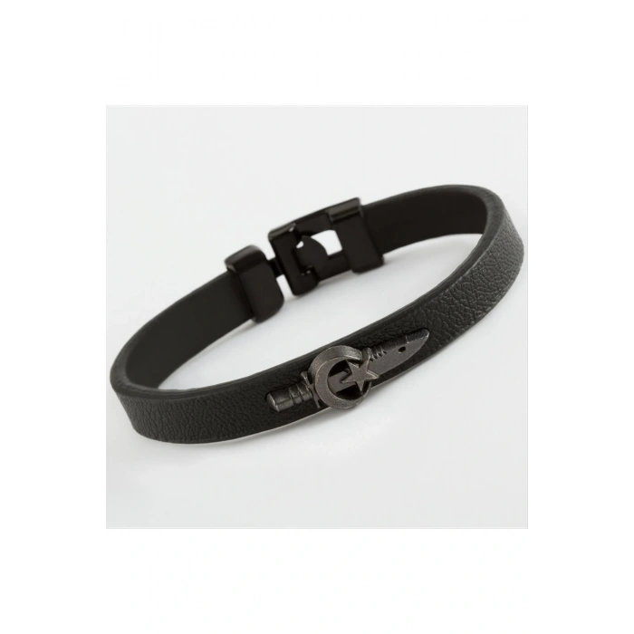 Ay Yıldız Hançer Kaliteli Suni Deri Bileklik