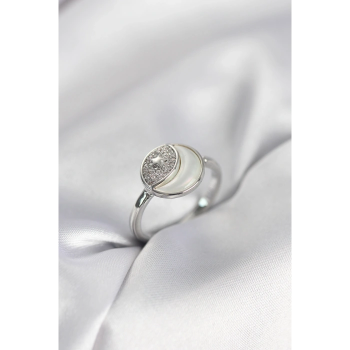 Ay Yıldız Model Gümüş Renk Zirkon Taşlı Kadın Yüzük - TJ-BYK3996