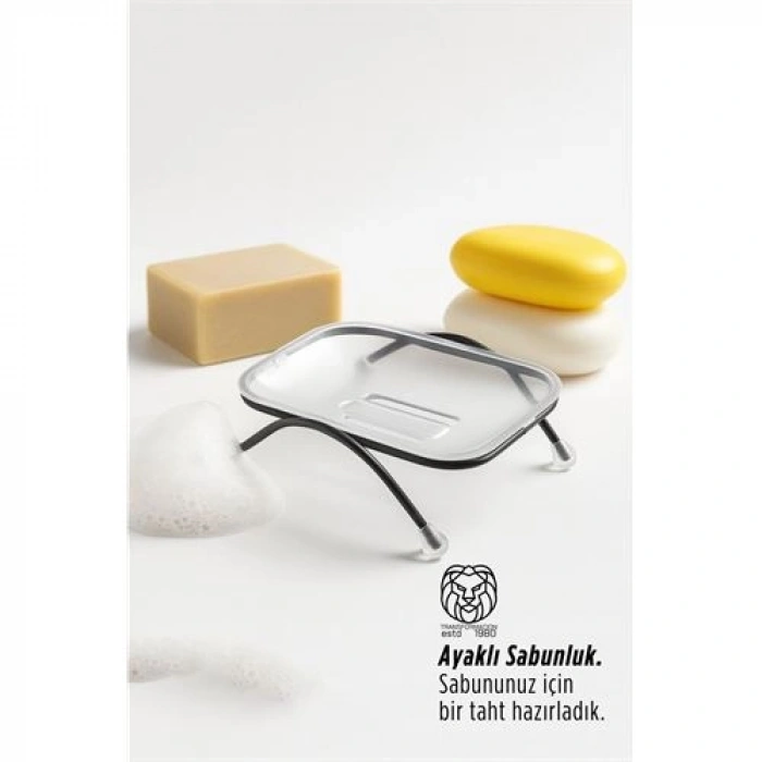 Ayaklı Sabunluk – Su Giderli, Şeffaf Tasarım, 12 x 9 cm, Tezgah Üstü Kullanım