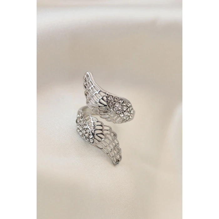 Ayarlamalı Silver Renk Metal Zirkon Taşlı Kanat Yüzük - TJ-BYK2033