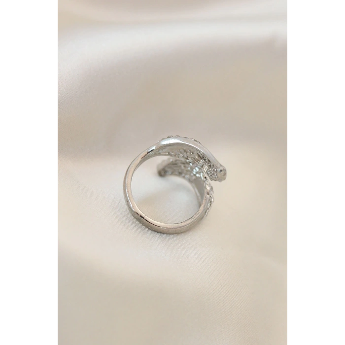 Ayarlamalı Silver Renk Metal Zirkon Taşlı Kanat Yüzük - TJ-BYK2033