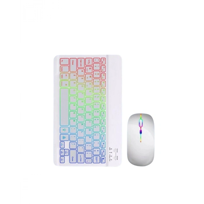 Aydınlatmalı Kablosuz Klavye Mouse Seti Bluetooth Bağlantılı Çoklu Cihaz Uyumlu