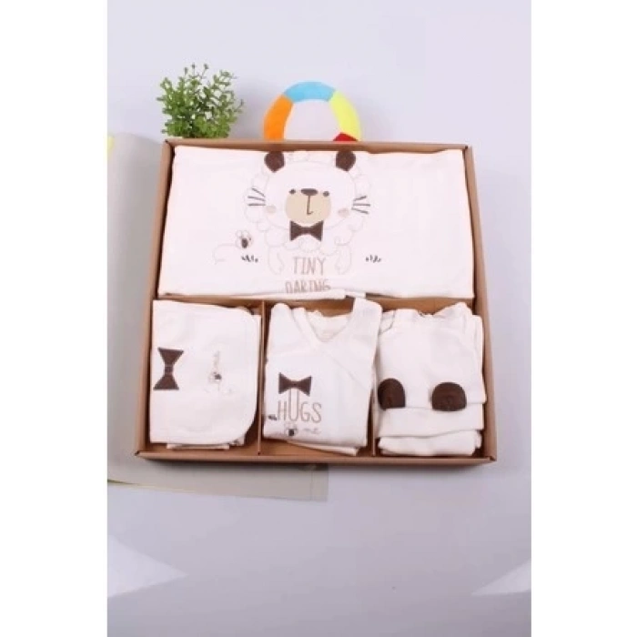 Ayıcık Desenli 10 Parça kutulu %100 Pamuk Erkek Bebek Hastane Çıkışı