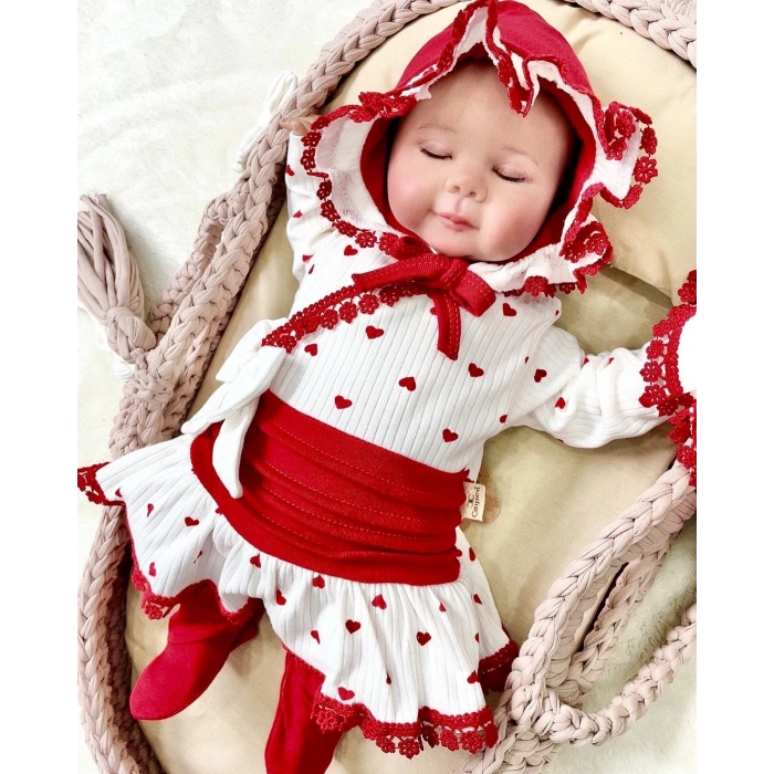 Babydonat Kalp Desenli Dantel işlemeli Hastane Çıkışı