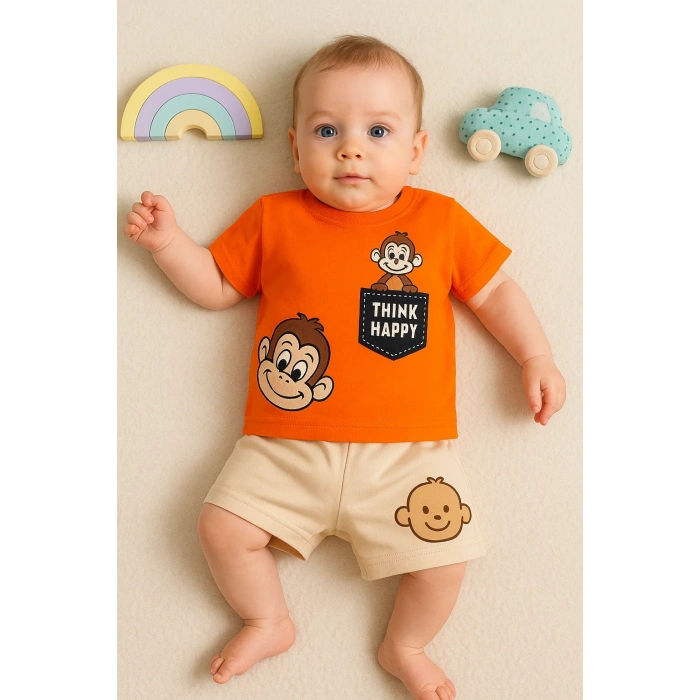 Babydonat Maymun Desenli 2li Erkek Bebek Takım