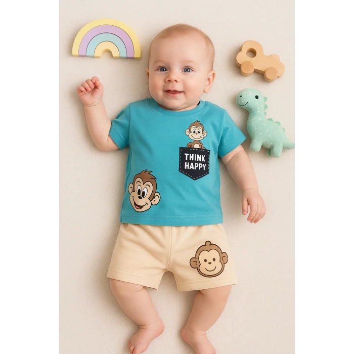 Babydonat Maymun Desenli 2li Erkek Bebek Takım