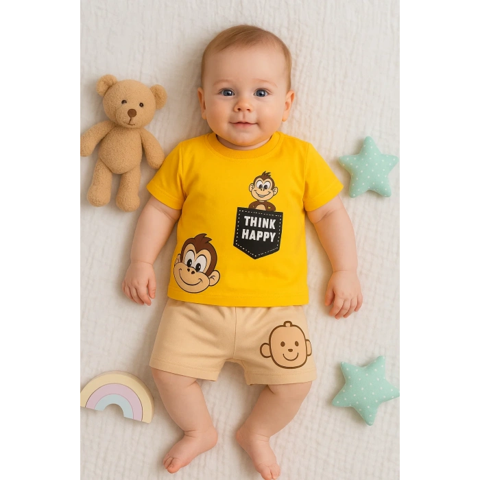 Babydonat Maymun Desenli 2li Erkek Bebek Takım