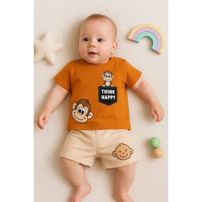 Babydonat Maymun Desenli 2li Erkek Bebek Takım