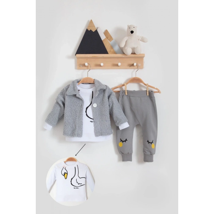 Babydonat Peluş Hırkalı 3 Lü Kız Bebek Takım