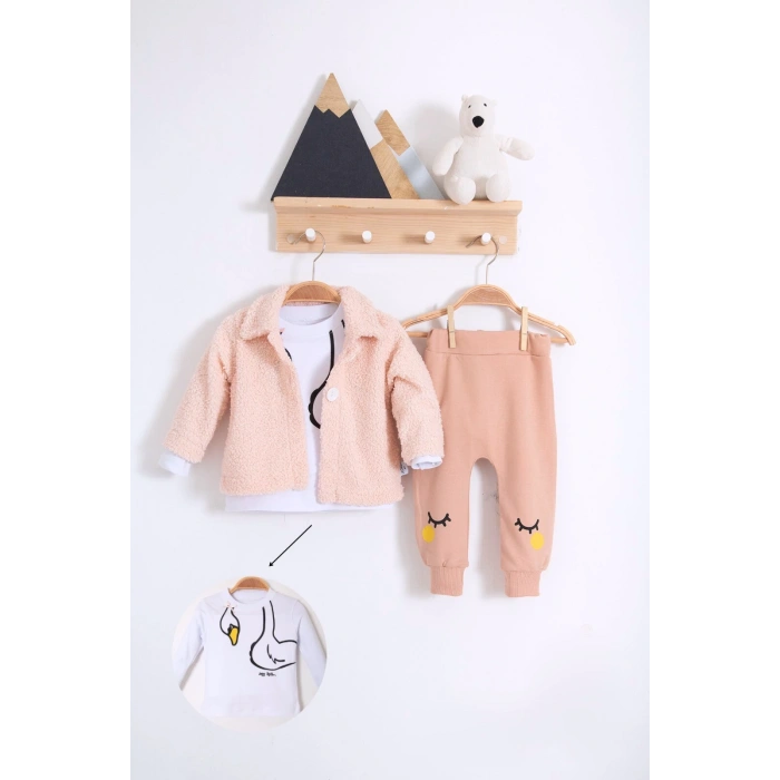 Babydonat Peluş Hırkalı 3 Lü Kız Bebek Takım