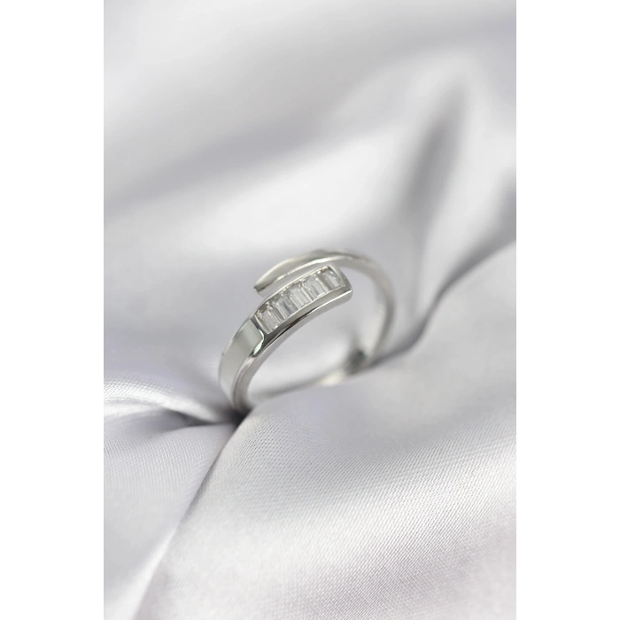 Baget Zirkon Taşlı Gümüş Renk Kadın Yüzük - TJ-BYK3968