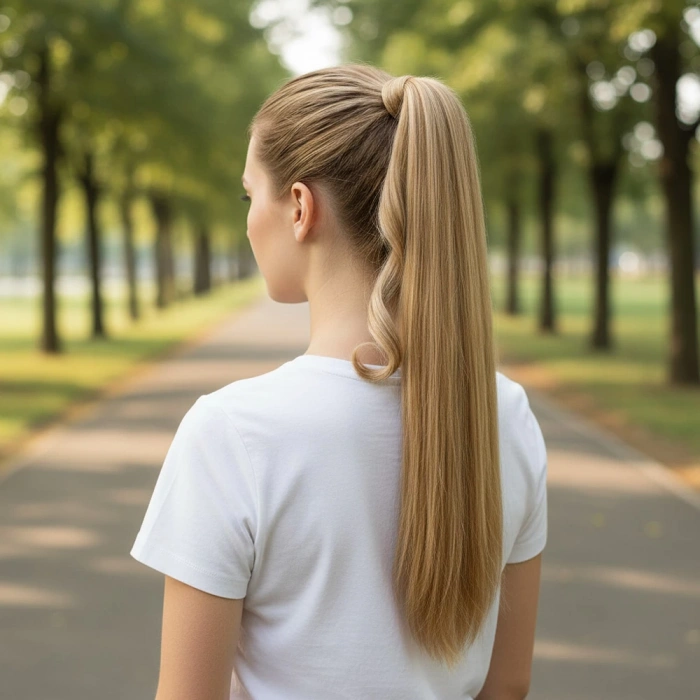 Bağlamalı Düz At Kuyruğu - Karamel Platin Röfleli