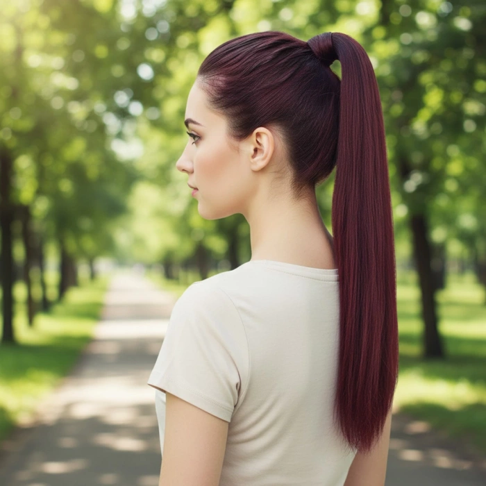 Bağlamalı Düz At Kuyruğu - Koyu Kızıl