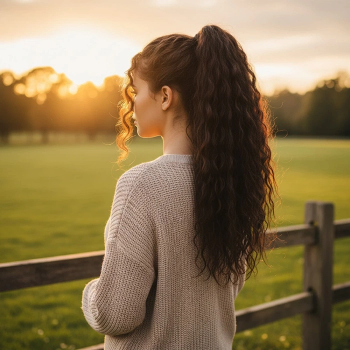 Bağlamalı Kabarık Dalgalı At Kuyruğu - Açık Kahve