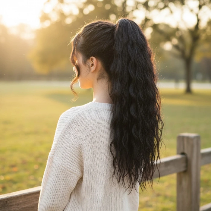 Bağlamalı Kabarık Dalgalı At Kuyruğu - Kahverengi