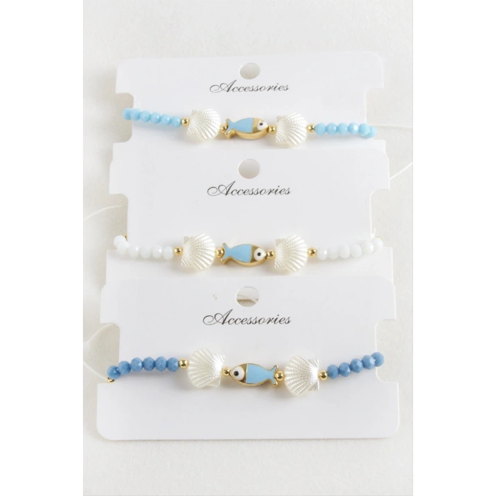 Balık İstiridye İnci Kristal Makrome İp Bileklik