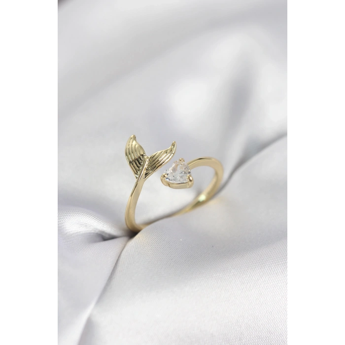 Balık Kuyruğu Model Gold Renk Zirkon Taşlı Kadın Yüzük - TJ-BYK4129
