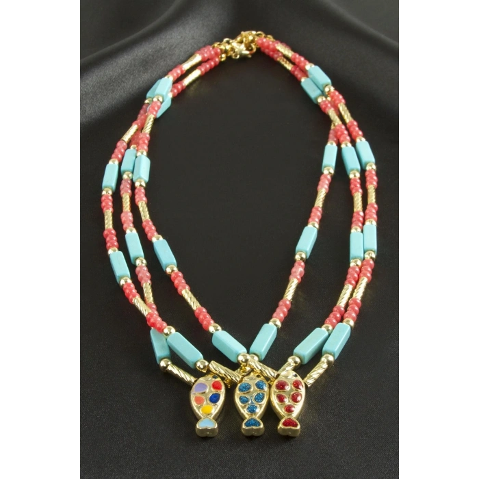 Balık Taşlı Boncuk Kolye