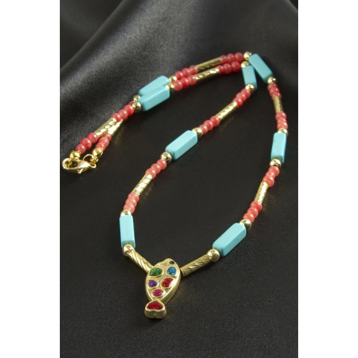 Balık Taşlı Boncuk Kolye