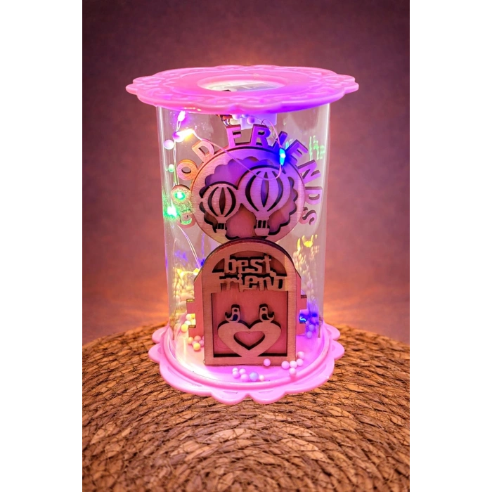 Balon Kuş Ahşap Işıklı Led Fanus