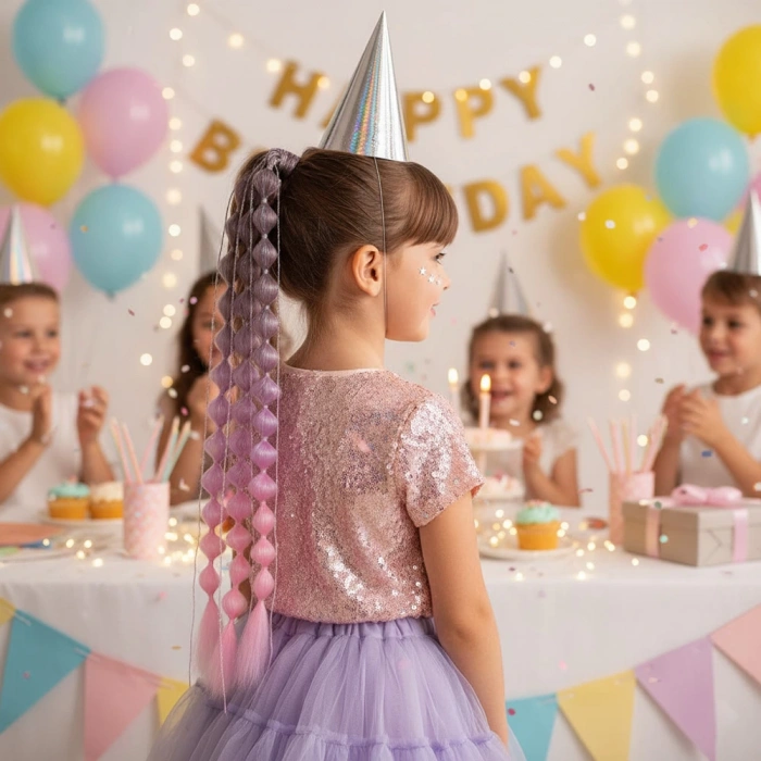 Balon Örgülü Simli Lastikli At Kuyruğu - ACM06